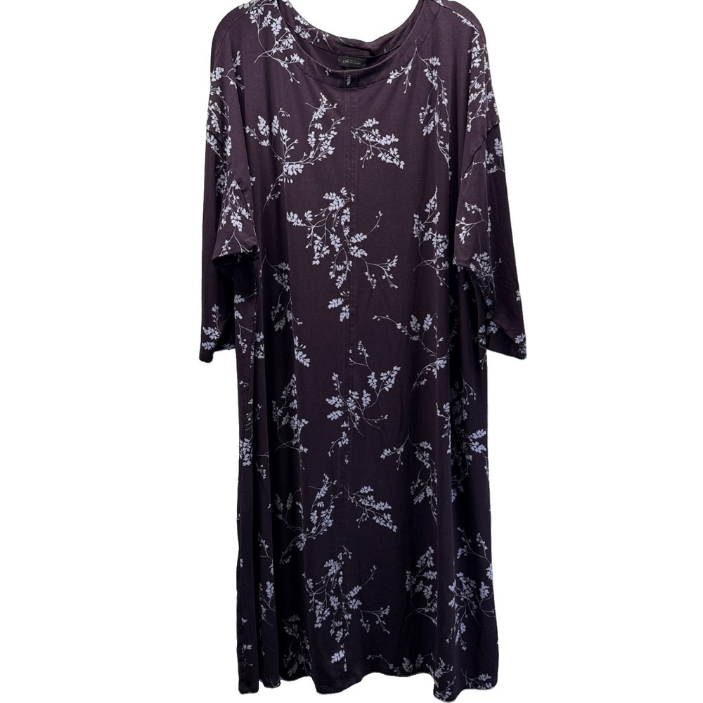 J Jill Women's Dress Size 2X Plus Floral Purple White 3/4 Sleeves Pullover